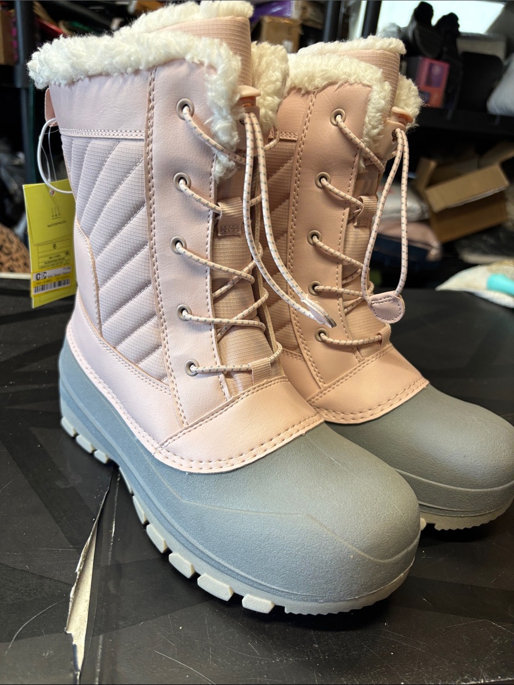 all in motion Pink and Gray Insulated Lace-Up Women's Snow Boots b209